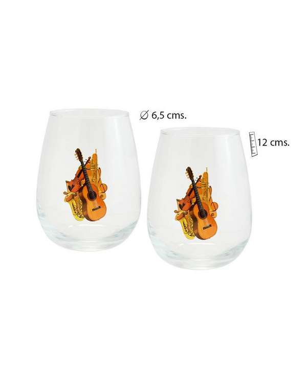 Set de 2 vasos de cristal de música con instrumentos